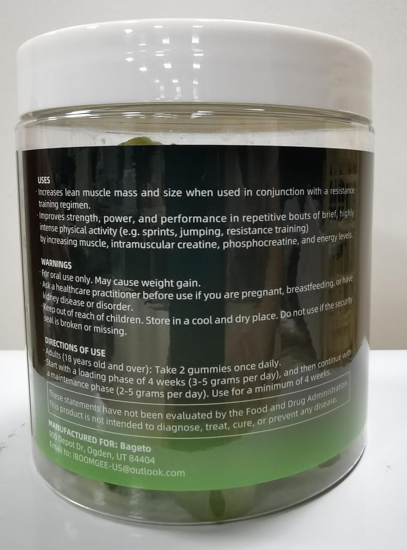 Creatine Monohydrate Gummies - 5g per Serving, Mixed Berry, Orange and Green Apple Flavor, 2-Pack