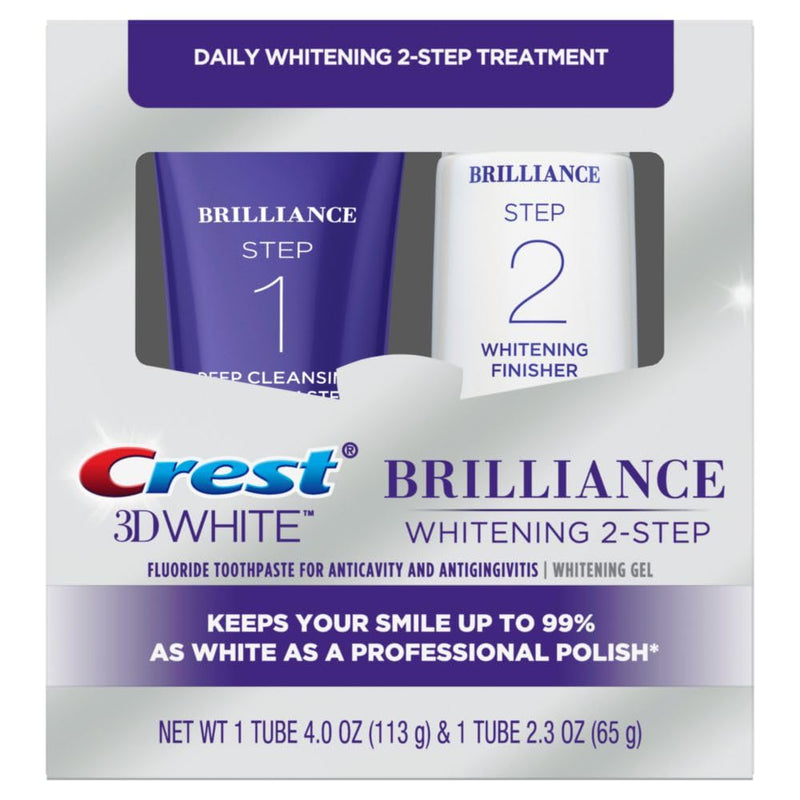 Crest 3D White Brilliance 2 Step Kit – Deep Cleansing Toothpaste (4oz) + Whitening Gel (2.3oz)