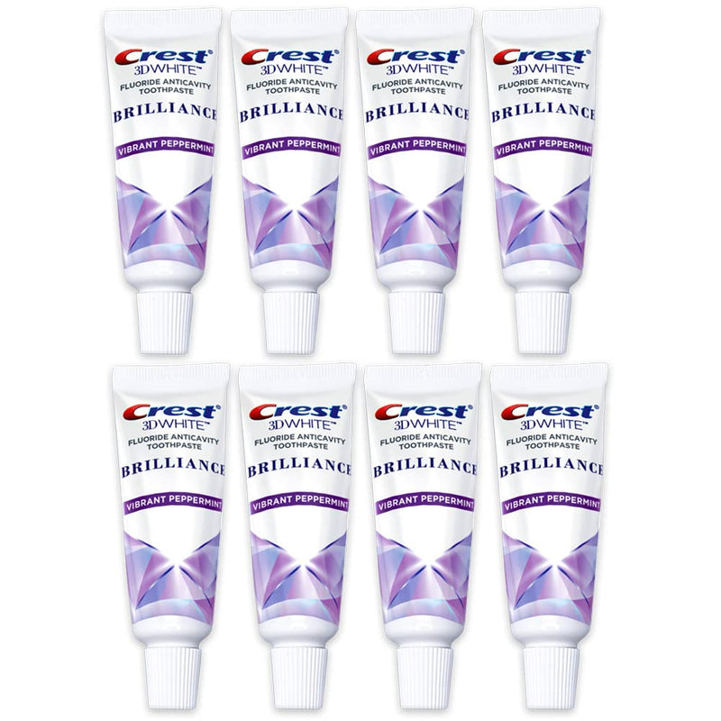 Crest 3D White Brilliance Toothpaste - Vibrant Peppermint (Travel Size 0.85 oz / 24 g) Pack of 8