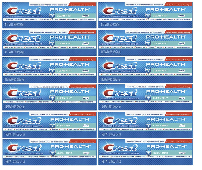 Crest Pro-Health Toothpaste – Clean Mint | Travel Size, TSA Approved, 0.85 oz (Pack of 12)