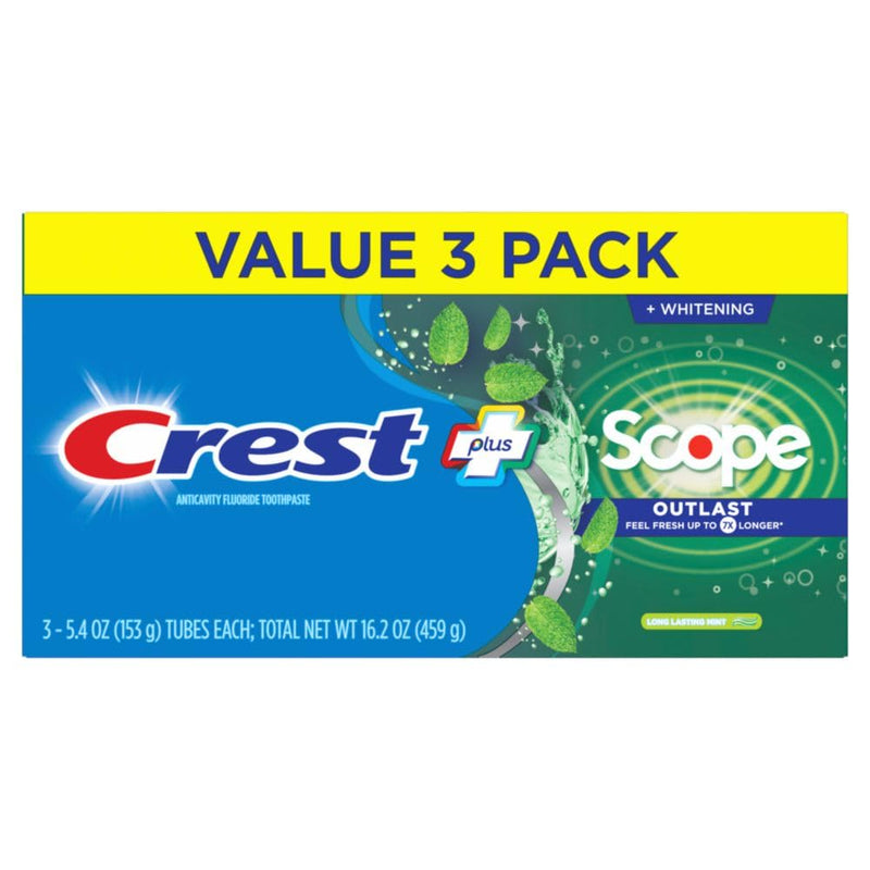 Crest Complete Whitening + Scope Outlast Mint Toothpaste – Triple Pack (3 x 5.4 oz), 16.2 oz