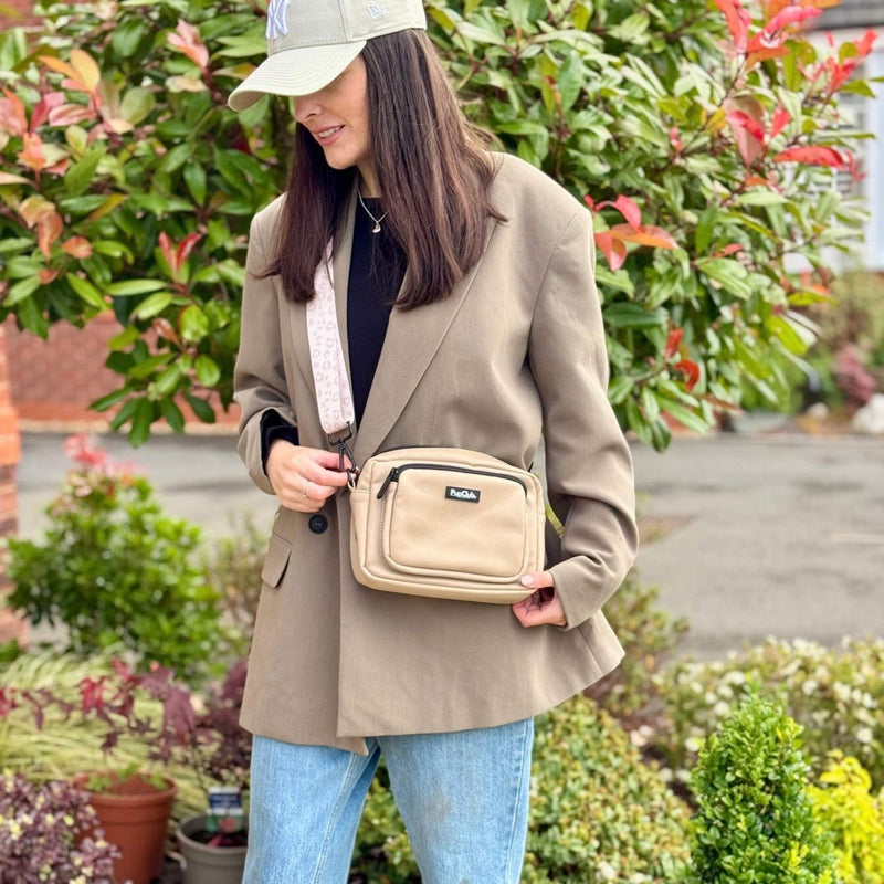 PupClub Dog Crossbody Dog Walking Bag - Vegan Leather Tan