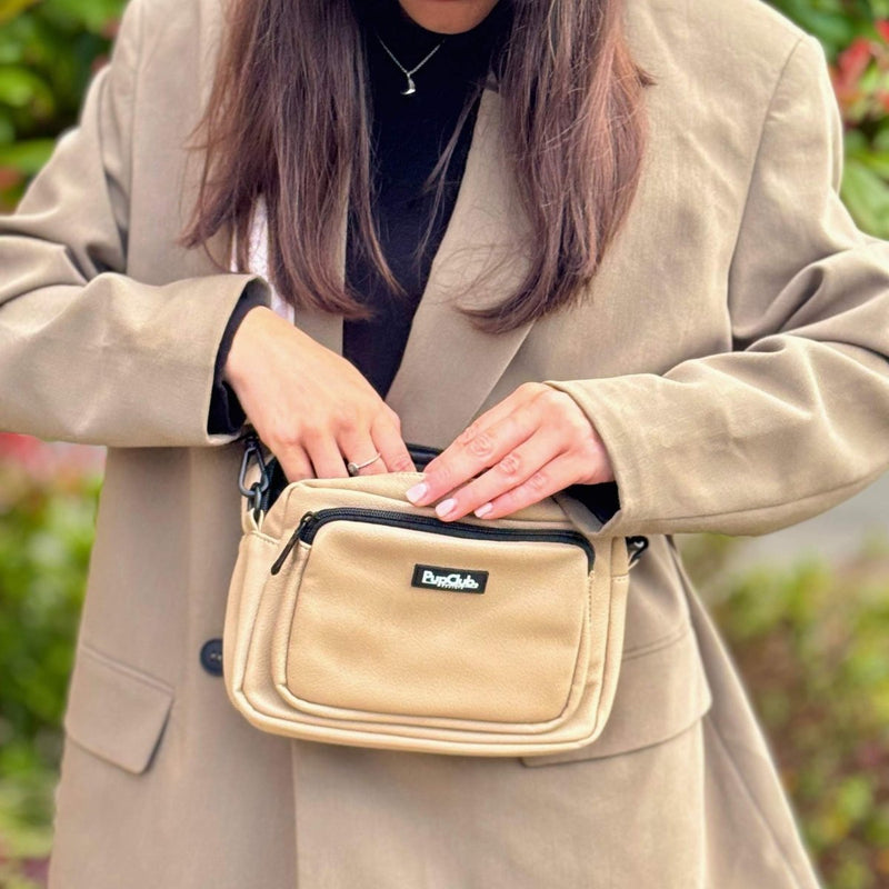 PupClub Dog Crossbody Dog Walking Bag - Vegan Leather Tan