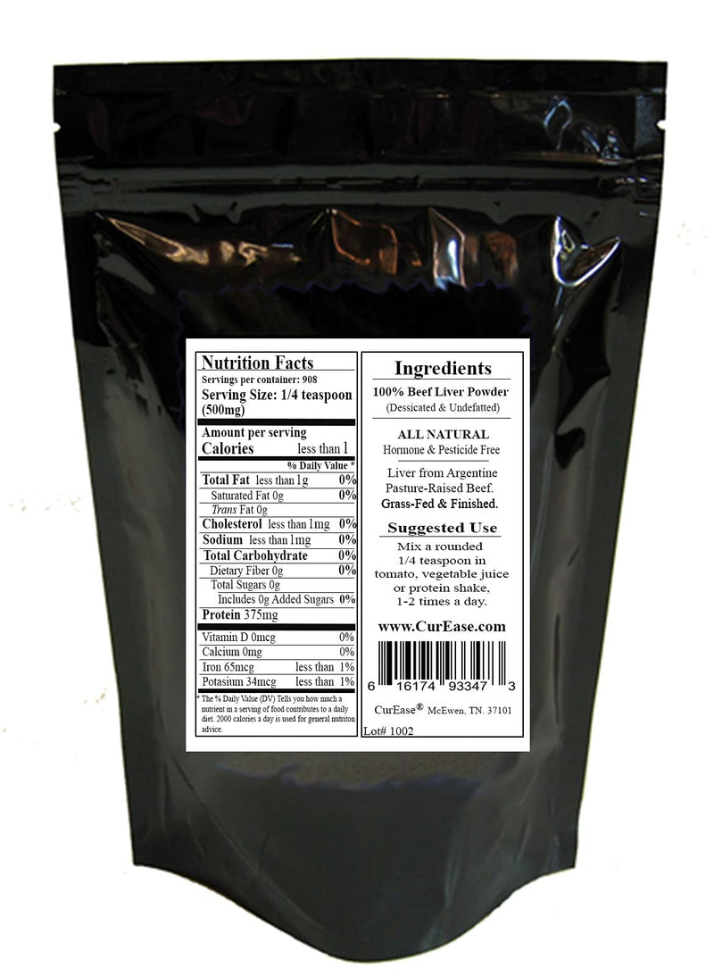 CurEase Argentine Grass-Fed Beef Liver Powder - Undefatted Desiccated 1 lb