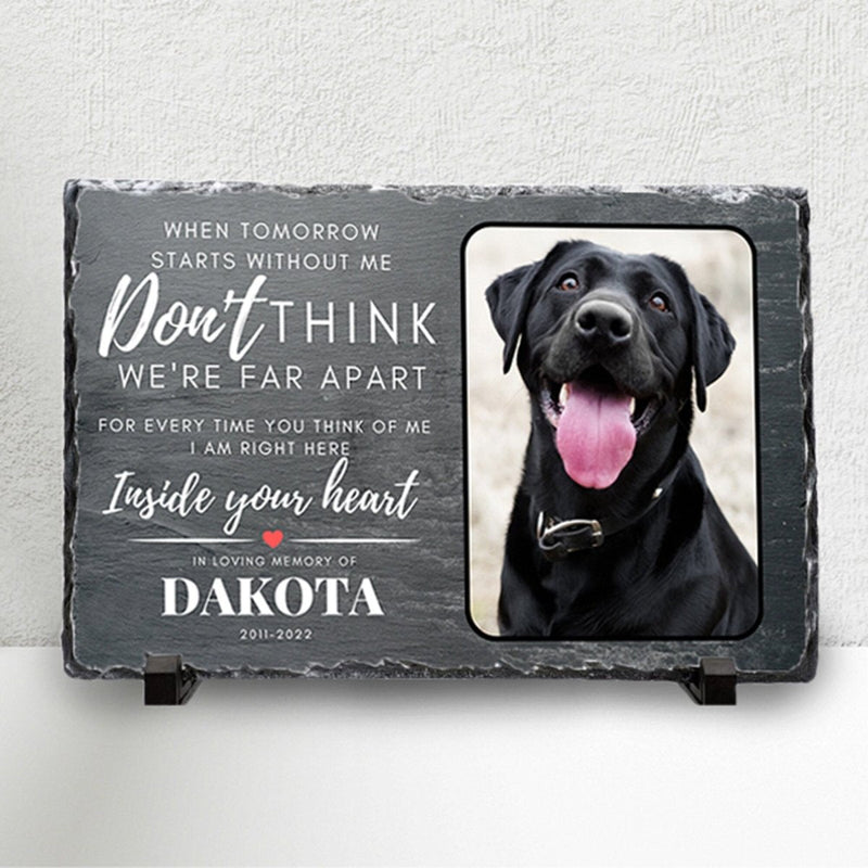 Personalised Pet Memorial Plaque – Custom Dog Photo Print on Natural Slate Rock Frame