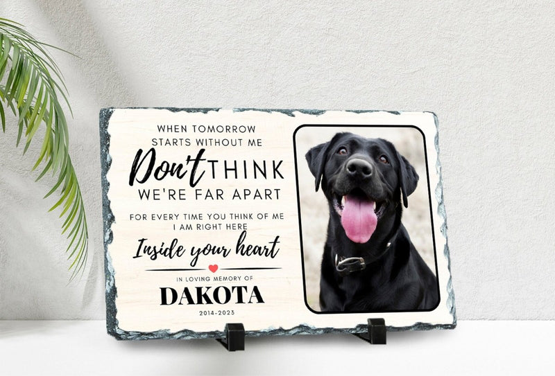 Personalised Pet Memorial Plaque – Custom Dog Photo Print on Natural Slate Rock Frame