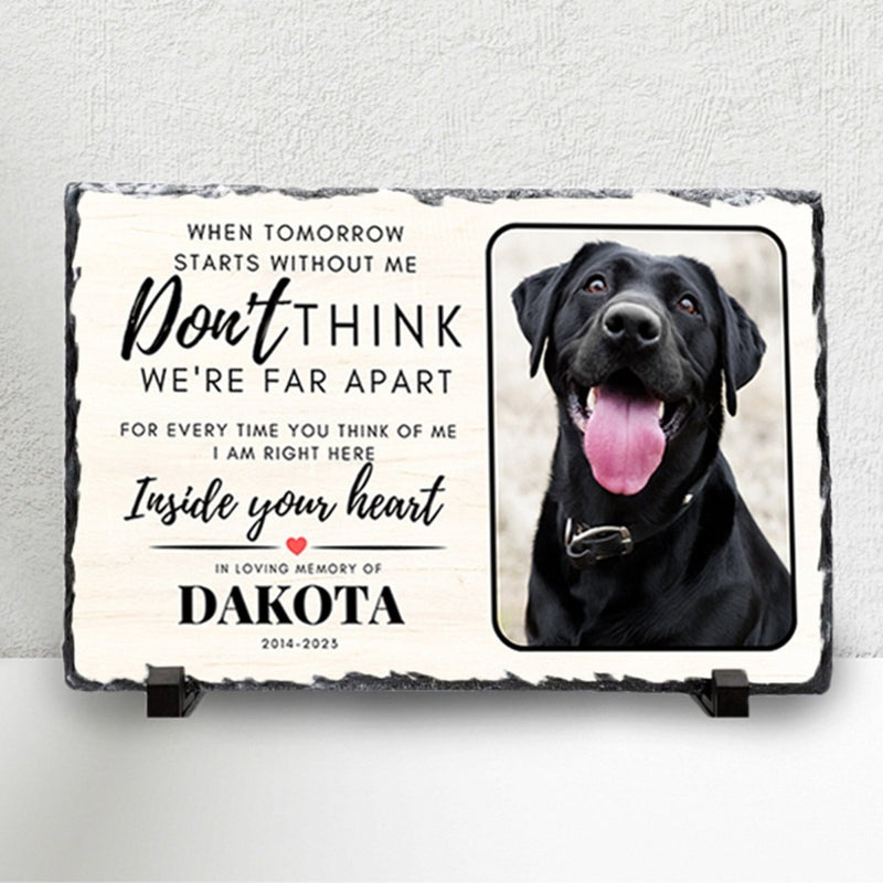 Personalised Pet Memorial Plaque – Custom Dog Photo Print on Natural Slate Rock Frame