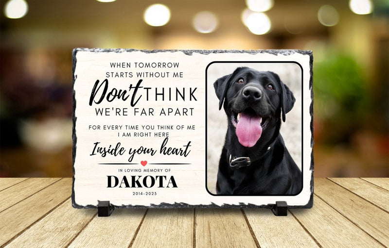 Personalised Pet Memorial Plaque – Custom Dog Photo Print on Natural Slate Rock Frame