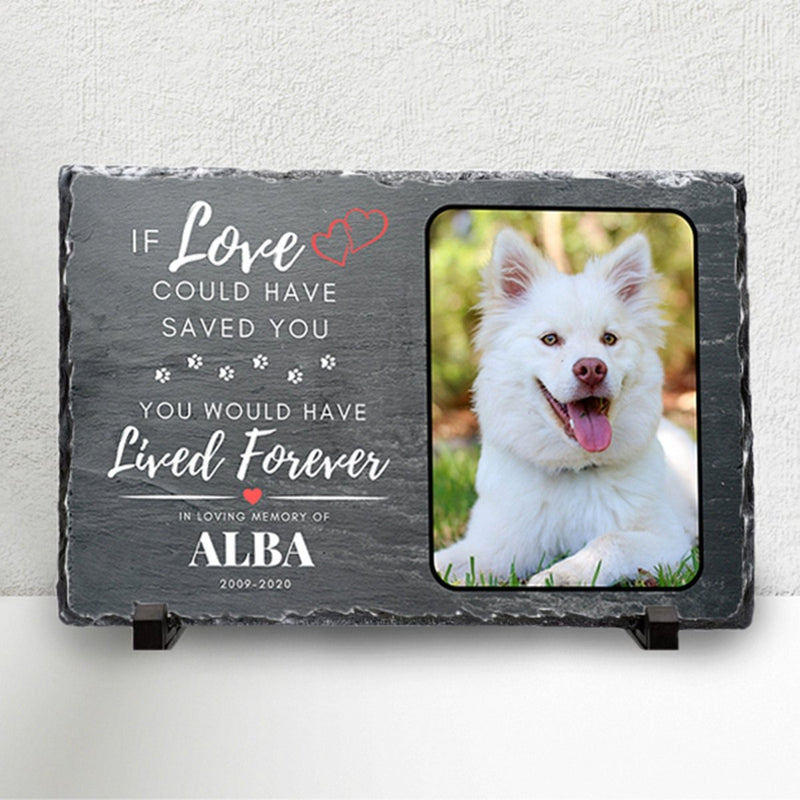 Custom Pet Memorial - Personalised Pet Plaque on Natural Slate | Dog Memorial Photo Frame