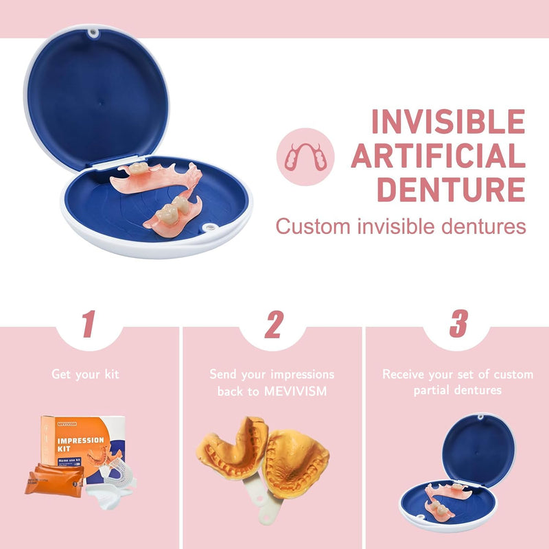Custom Partial Dentures – Personalized Removable Denture Set for Missing Teeth | 1–6 Tooth Replacement with Storage Case | Natural Look & Comfortable Fit (4 Teeth)