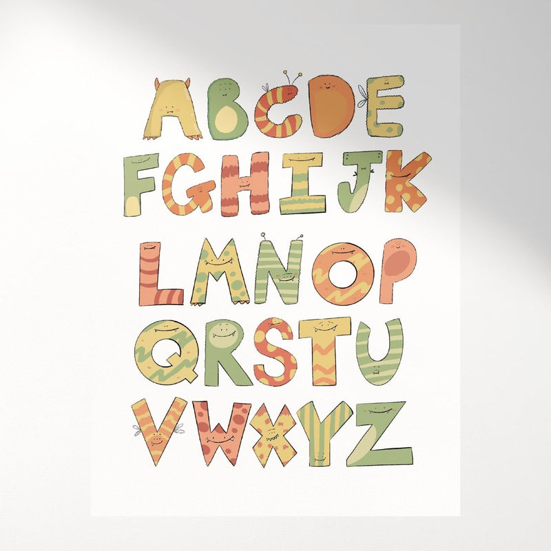 Monster Alphabet Wall Art Print – Cute Educational Kids Decor UK