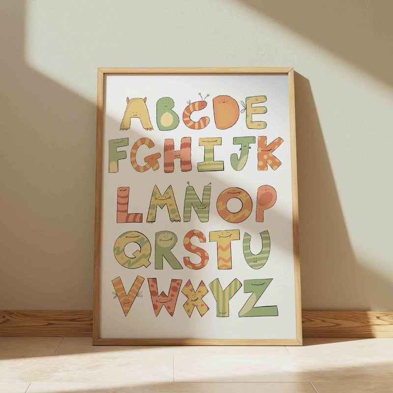 Monster Alphabet Wall Art Print – Cute Educational Kids Decor UK