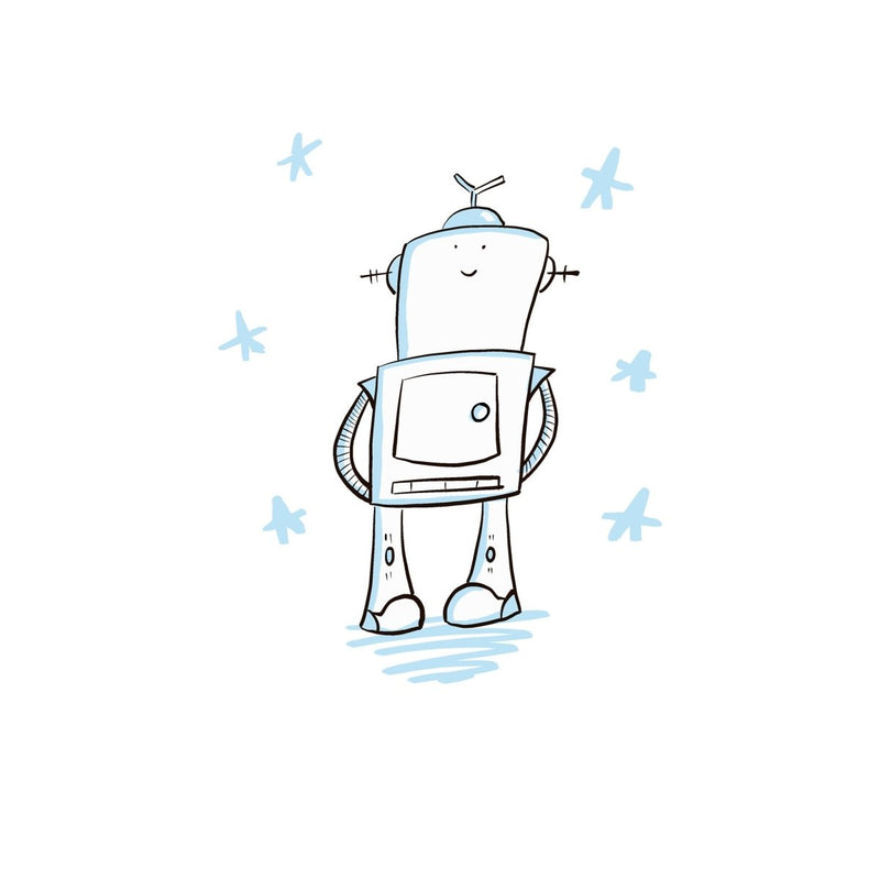 Cute Robot Wall Art Print – Kawaii Kids Room Decor UK