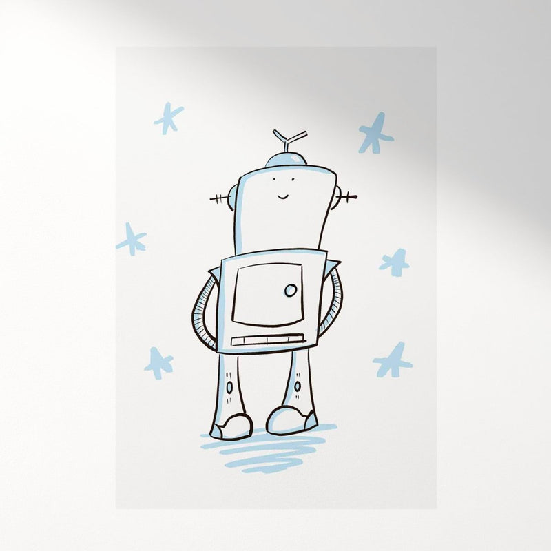 Cute Robot Wall Art Print – Kawaii Kids Room Decor UK