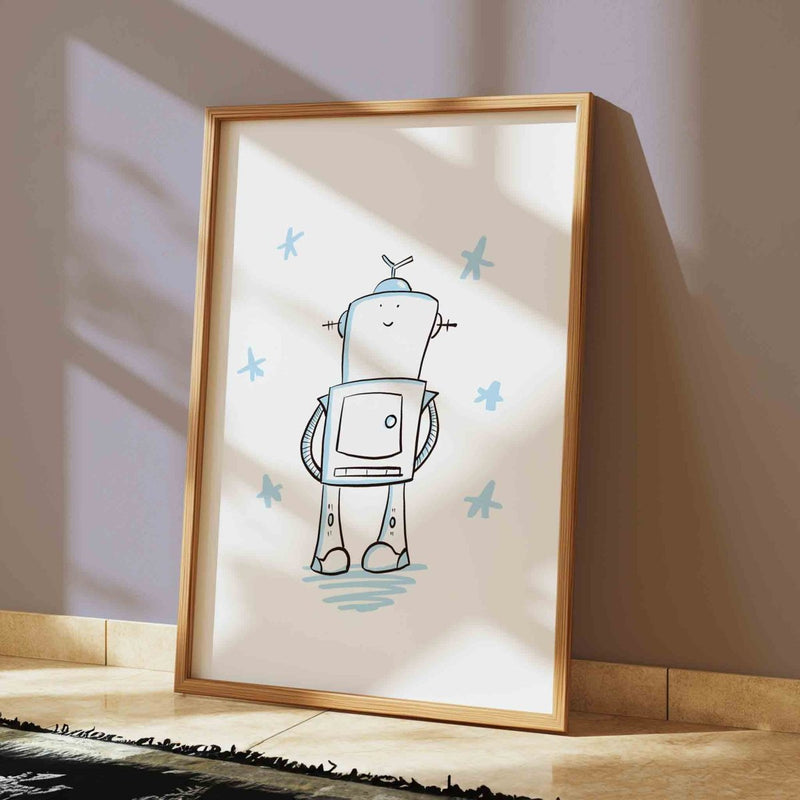 Cute Robot Wall Art Print – Kawaii Kids Room Decor UK