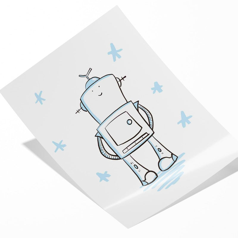 Cute Robot Wall Art Print – Kawaii Kids Room Decor UK