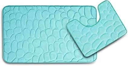 Non-Slip Memory Foam Bathroom Mat Set Soft Absorbent Cyan 2pc