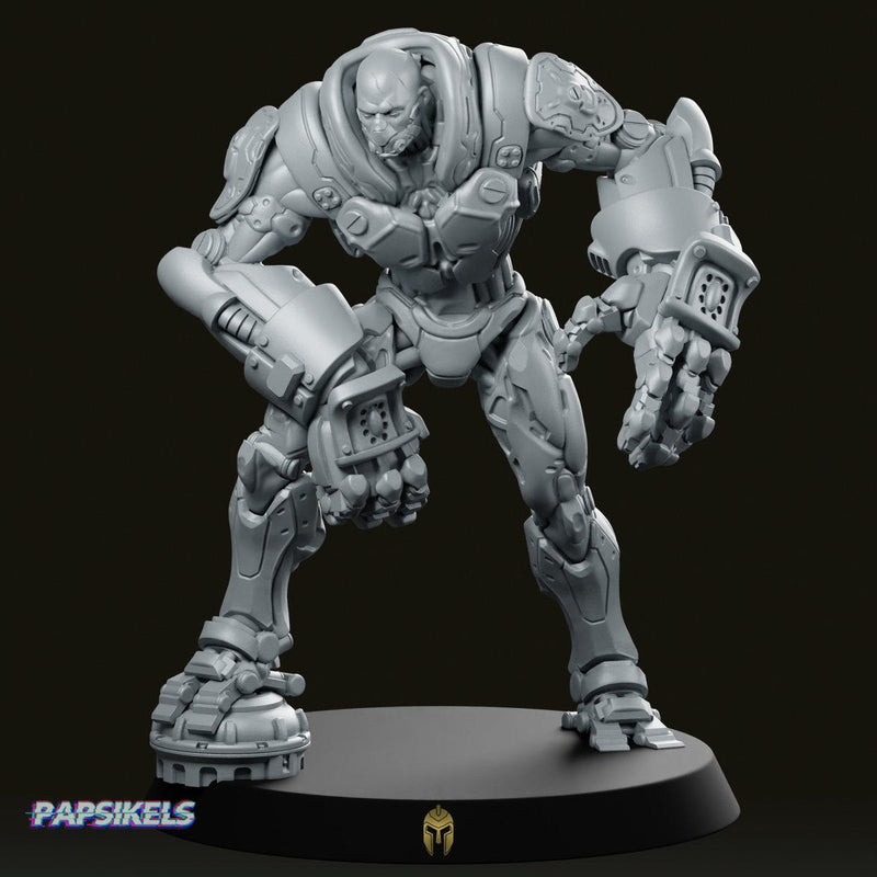 Cyborgpunk Bald Heavy Goon Aggro Crusher Miniature