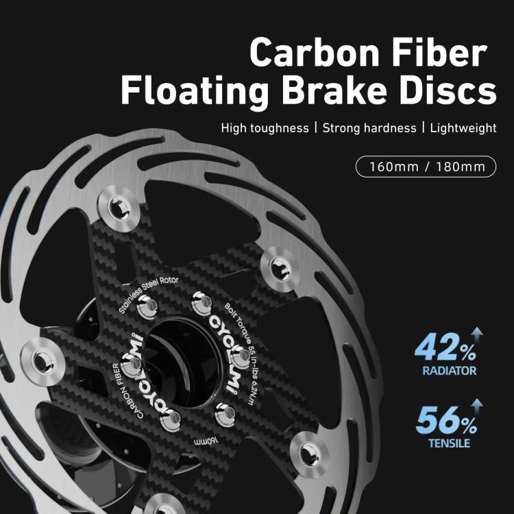 CYCLAMI Bicycle Ultra-Lightweight Carbon Fiber Brake Rotor Center-lock 6-bolt Disc Brake, 160mm, 180mm - InStock