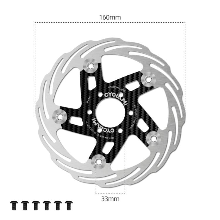 CYCLAMI Bicycle Ultra-Lightweight Carbon Fiber Brake Rotor Center-lock 6-bolt Disc Brake, 160mm, 180mm - InStock