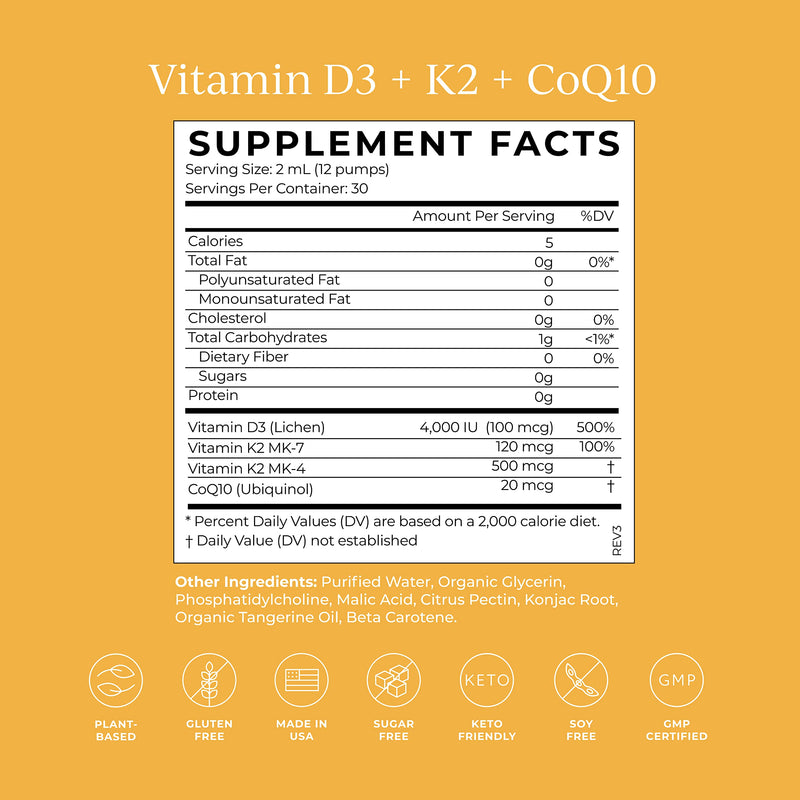 CYMBIOTIKA Vitamin D3 + K2 + CoQ10 Liquid – Immune Support, Heart & Bone Health