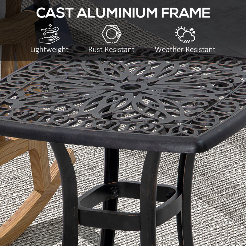 Outsunny Cast Aluminium Bistro Table with Umbrella Hole, Bronze Tone