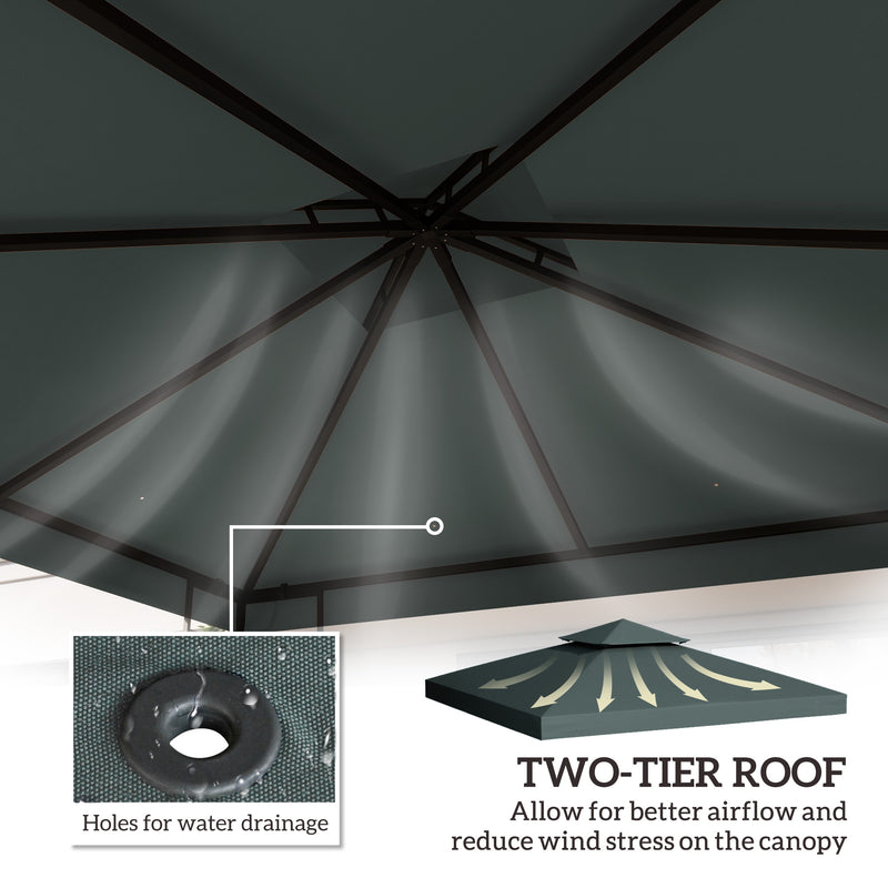 Outsunny 3(m) 2 Tier Gazebo Top Cover Replacement Canopy Roof Charcoal Grey