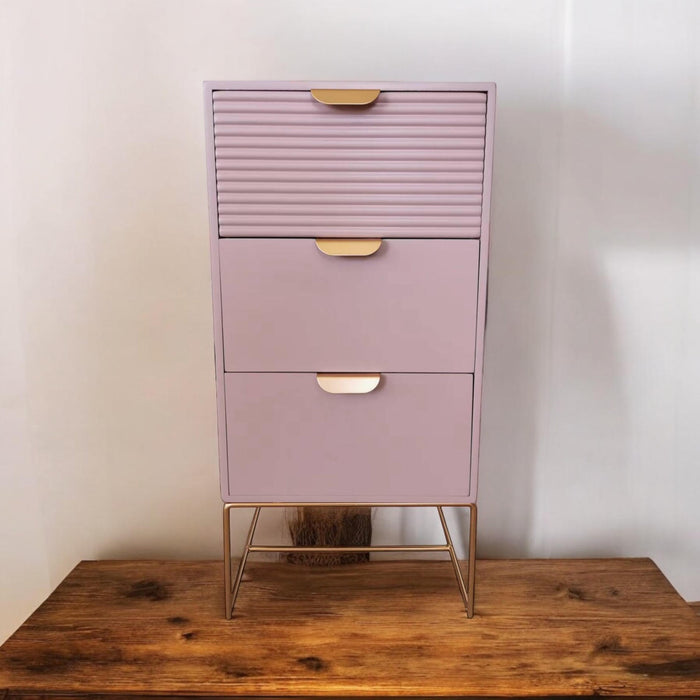 64CM PINK WOODEN 3 DRAWER BEDSIDE TABLE
