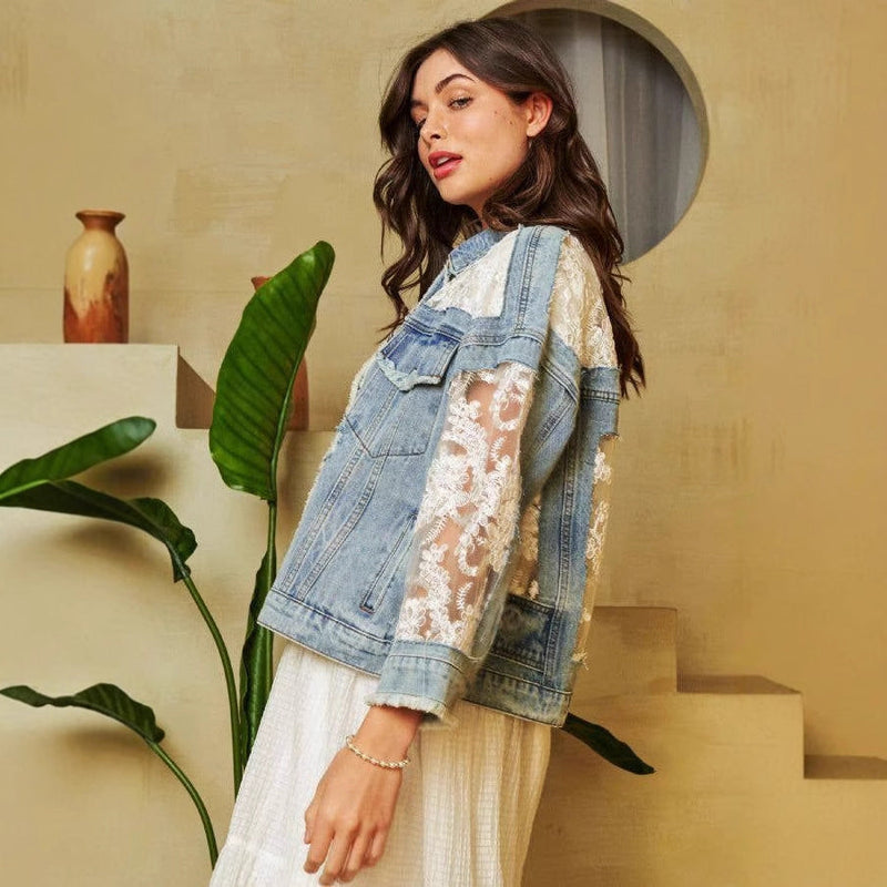 Hole Patched Denim Jacket Women