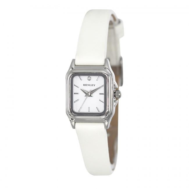 Henley Ladies Petite Rectangular Dial Leather Strap Watch White H06181.4