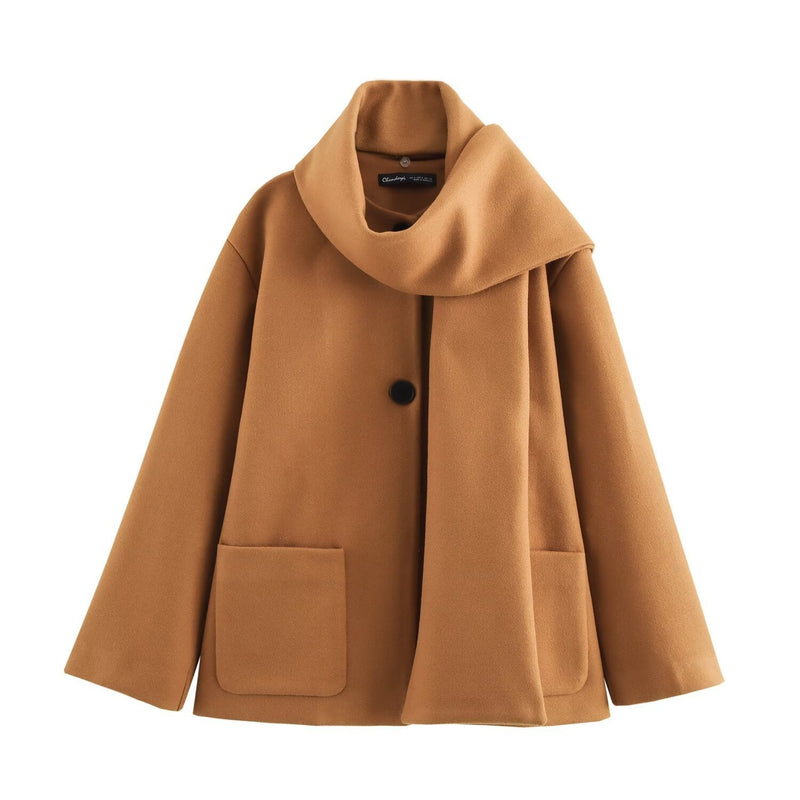 Elegant Blended Textile Scarf Overcoat Coat