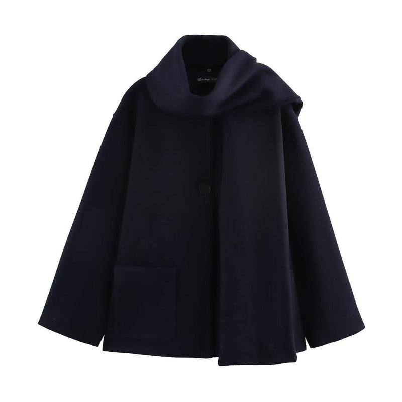 Elegant Blended Textile Scarf Overcoat Coat