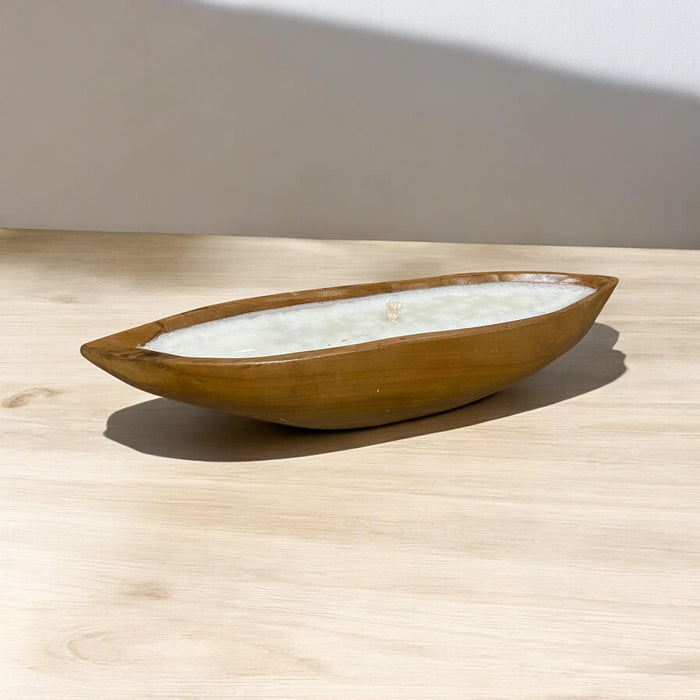 40cm TEAK ROOT BOAT BOWL WITH CANDLE