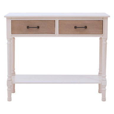 White Natural Wooden Console Table with Two Carved Detail Drawers and Lower Shelf | Heritage