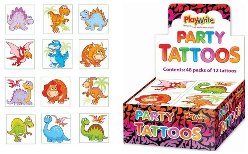 Children's Temporary Dinosaur Transfer Tattoos (pack 12 assorted designs)