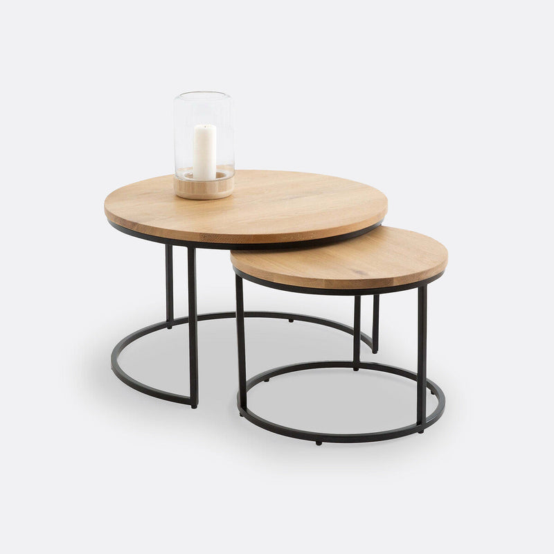 Nest of 2 Tables Wood Effect | Stacking Side Tables | Living Room Coffee Table Set