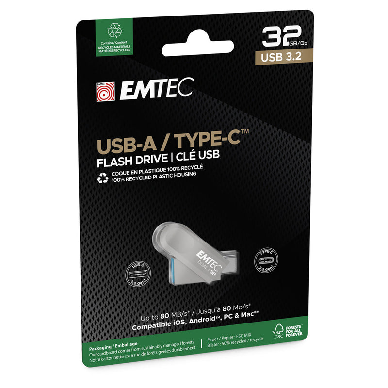 EMTEC 32GB Dual USB-A 3.2 / USB-C D280 Flash Drive