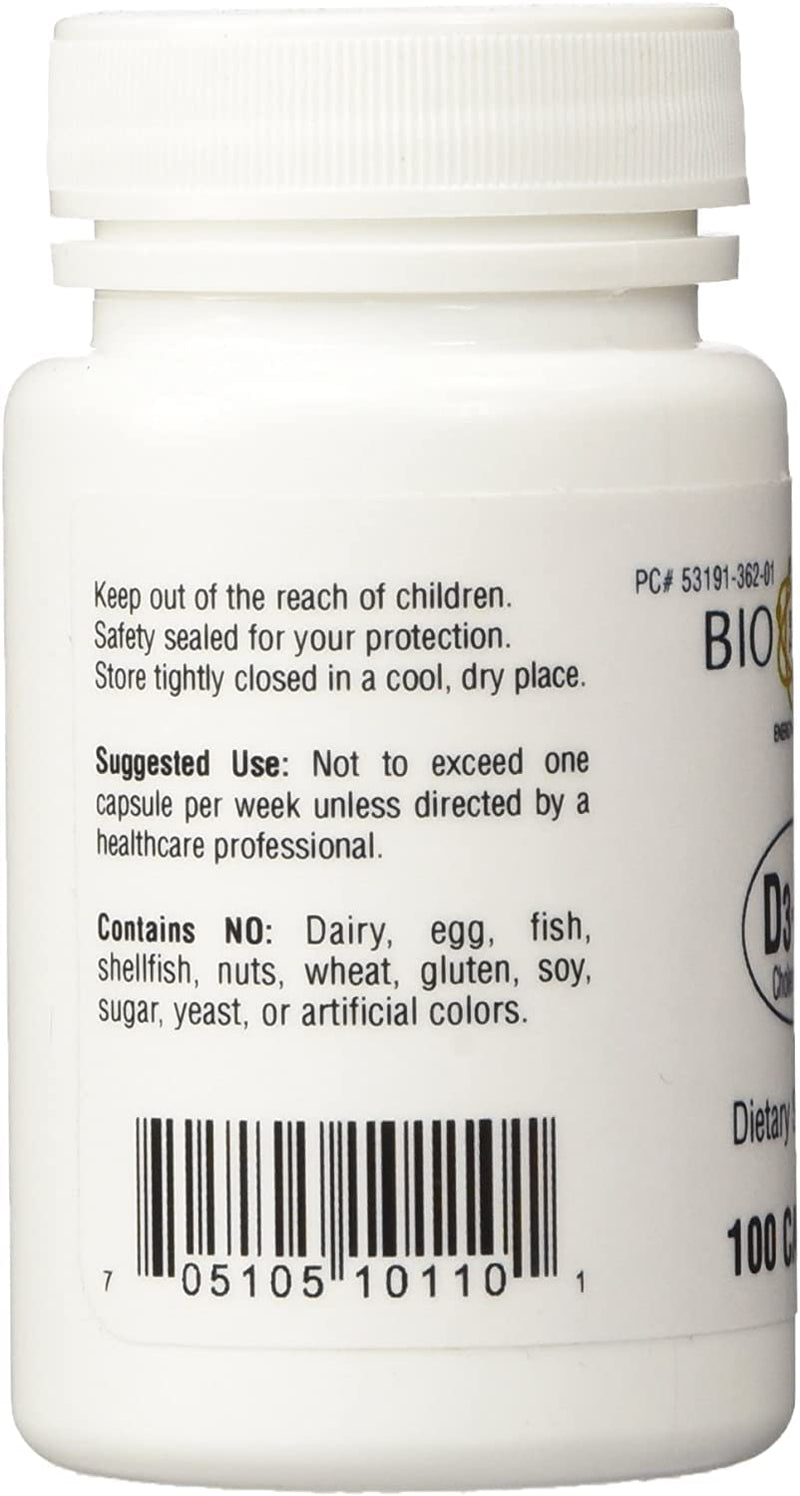 D3-50 50,000 IU Vitamin D3 - 100 Capsules Pack of 2 | Bio-Tech Pharmacal