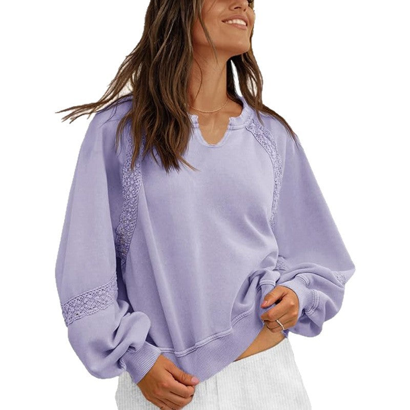 Women's Sweatshirt Casual V-neck Lace Sweater