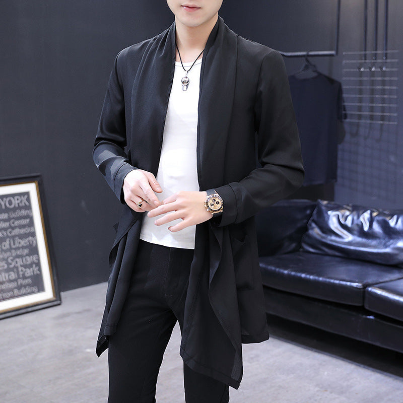 Spring And Summer Mid-length Trench Coat Men's Long Type Below The Knee Slim Fit