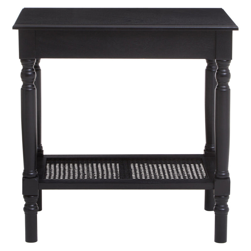 Antique Black Wooden Side Table with Cane Webbing Detail and Carved Spindle Legs | Heritage