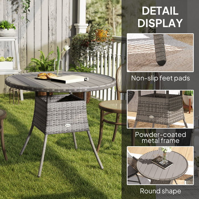 Outsunny Outdoor PE Rattan Dining Table w/ Wood-plastic Composite Top, Grey
