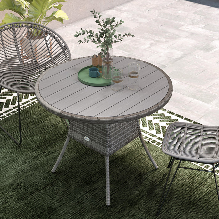 Outsunny Outdoor PE Rattan Dining Table w/ Wood-plastic Composite Top, Grey