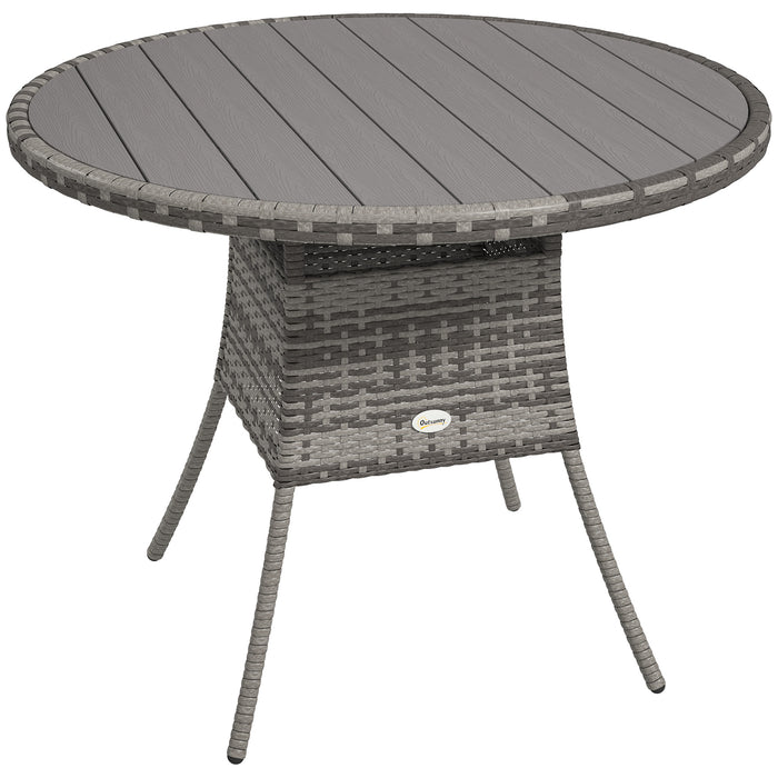 Outsunny Outdoor PE Rattan Dining Table w/ Wood-plastic Composite Top, Grey