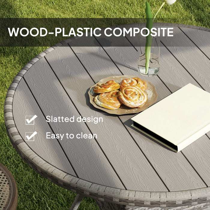 Outsunny Outdoor PE Rattan Dining Table w/ Wood-plastic Composite Top, Grey