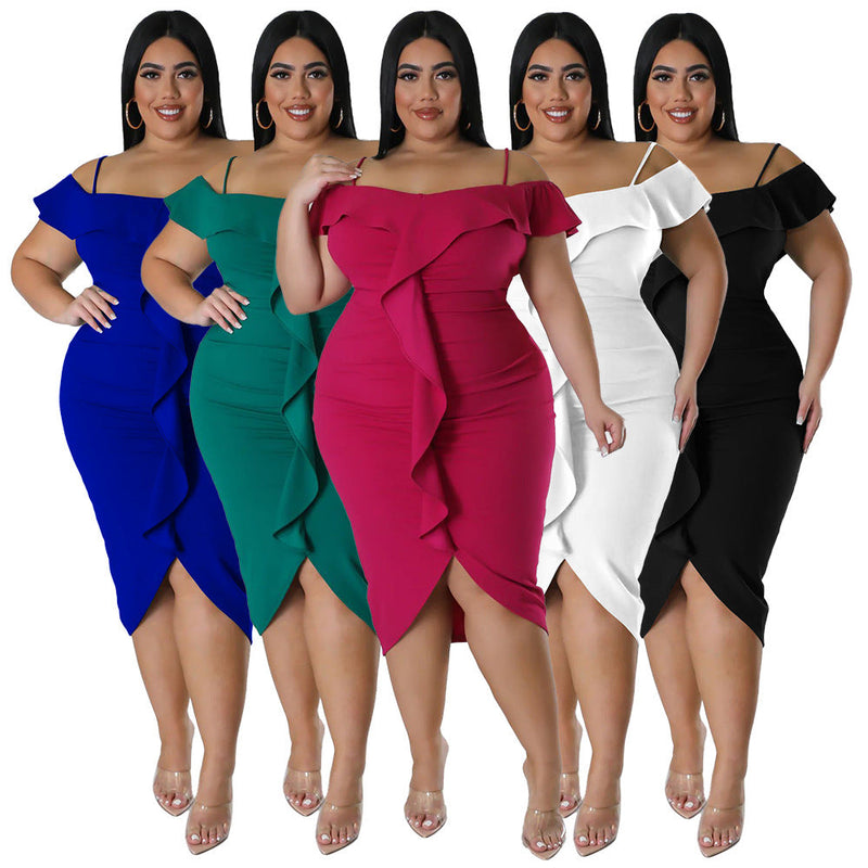 Solid-color Dress Halter-neck Midi Skirt