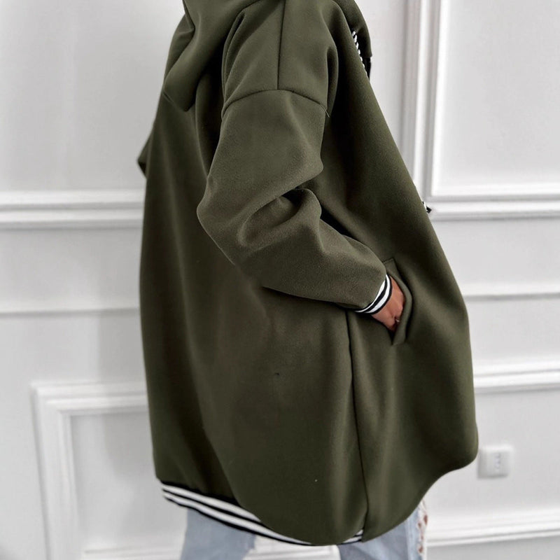 Women's Solid Color Loose Versatile Zip-up Hooded Jacket