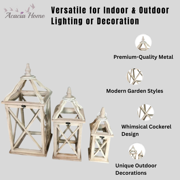 59/36/25CM SET 3 WOODEN LANTERNS