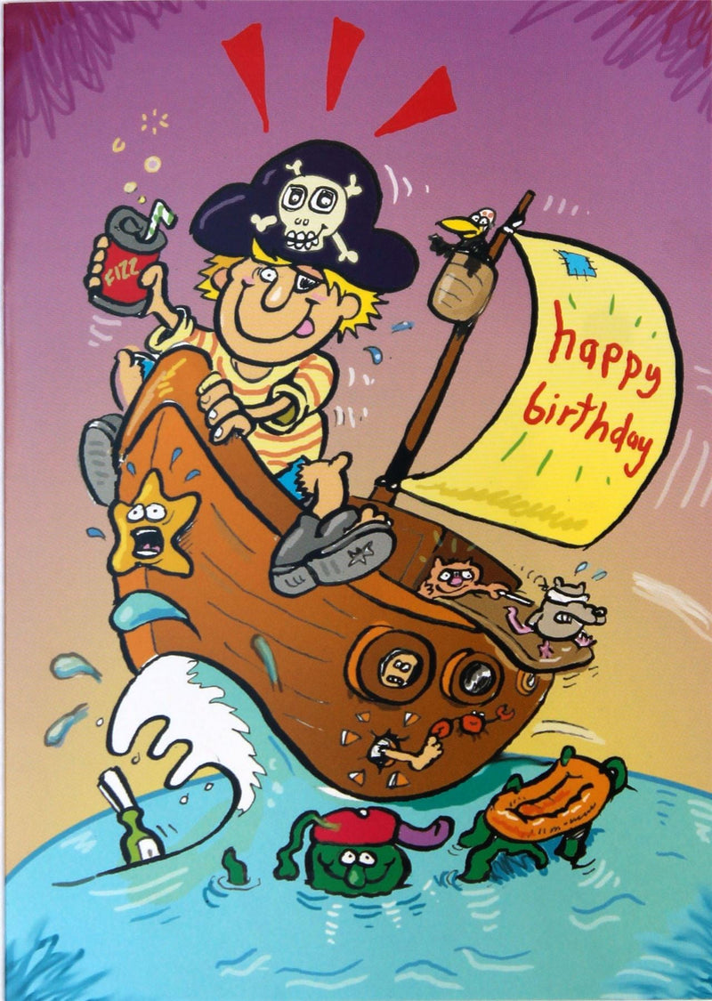 Pirate & His SHip Ahoy! Birthday Card