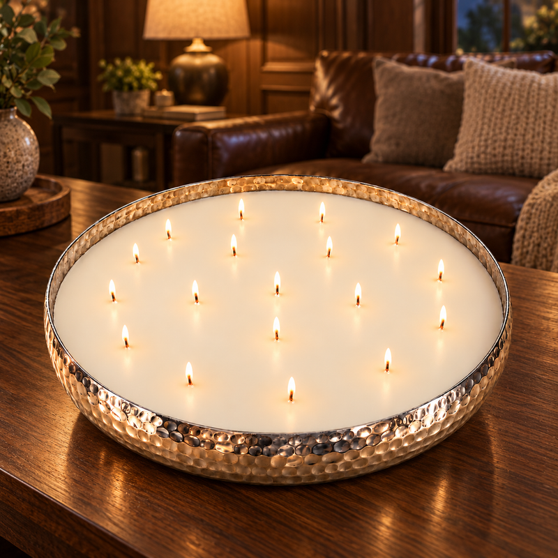 40cm Silver Hammered Scented Candle – Apple & Cinnamon
